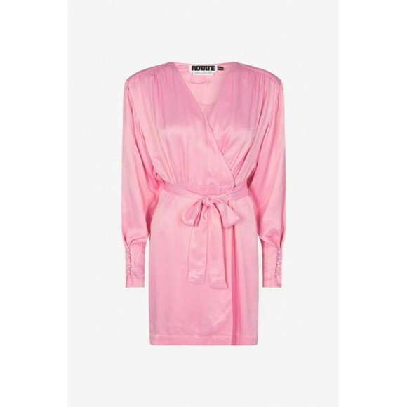 ROTATE Samantha Belted Satin Wrap Dress In Pink size 2 - Picture 3 of 12